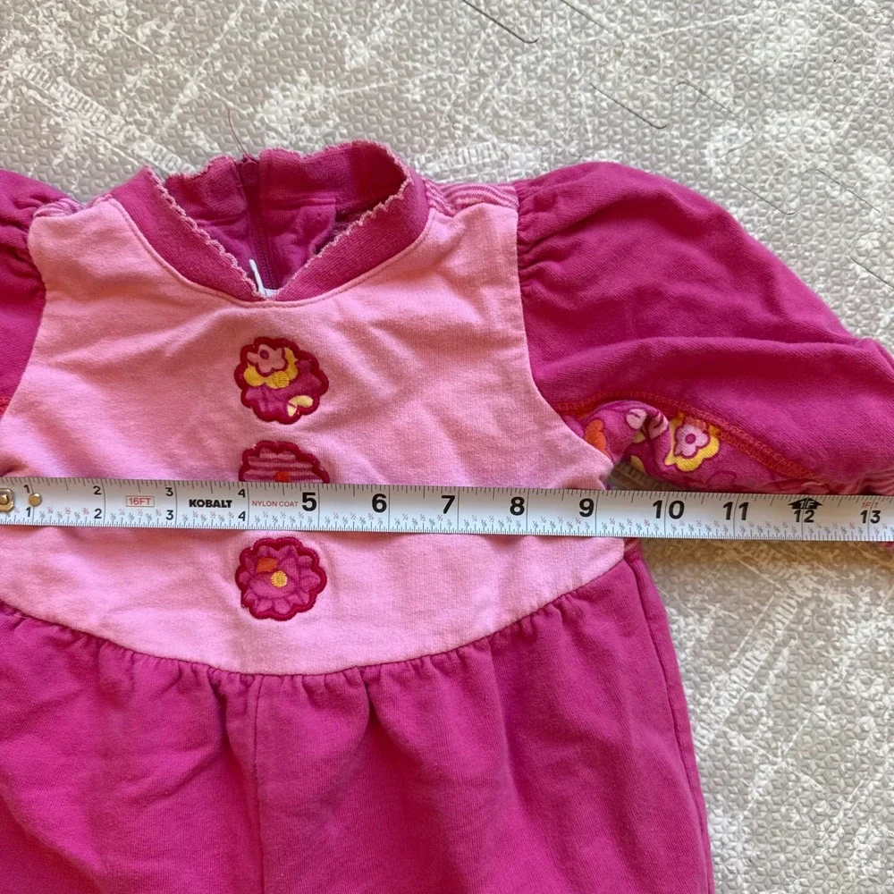 Vintage 90s Gymboree Floral Embroidered Romper Baby 6-12M Pink Cotton Jumpsuit